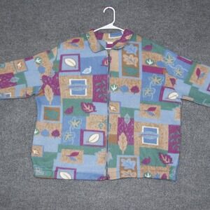 TEDDI Womens Fleece Jacket Full Zip Colorful Leaf Print Size 2XL Cozy Garden